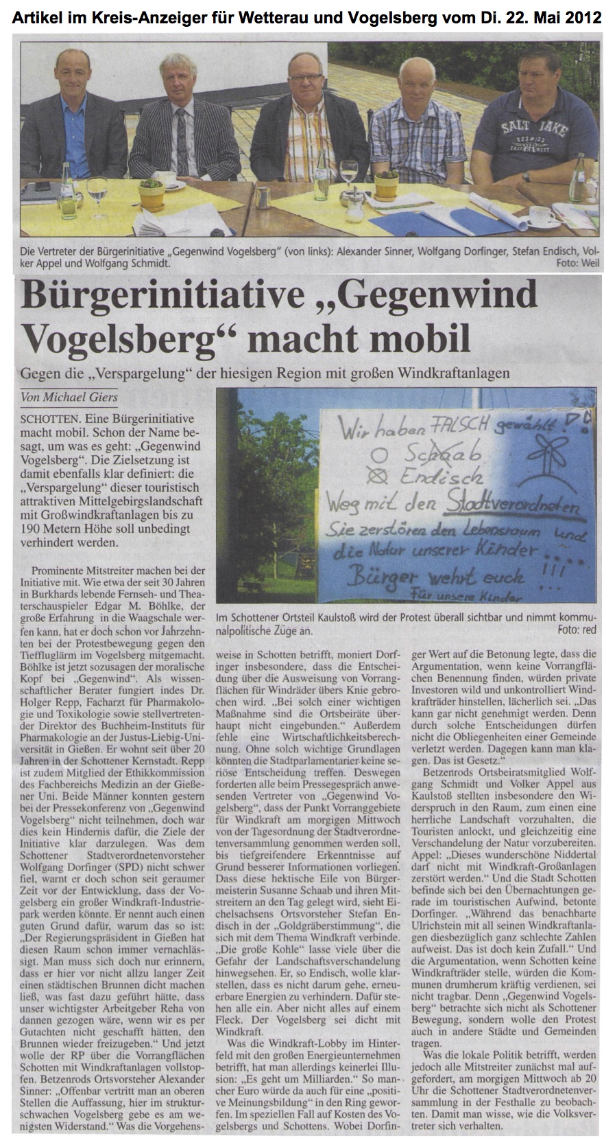 Gründung der BI GwVB um Windkraftpläne im Vogelsbergkreis zu stoppen