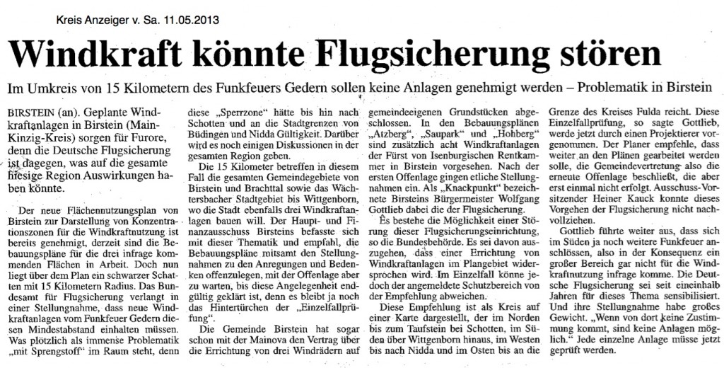 2013.05.11-KA-Birstein-Windkraft könnte Flugsicherung stören