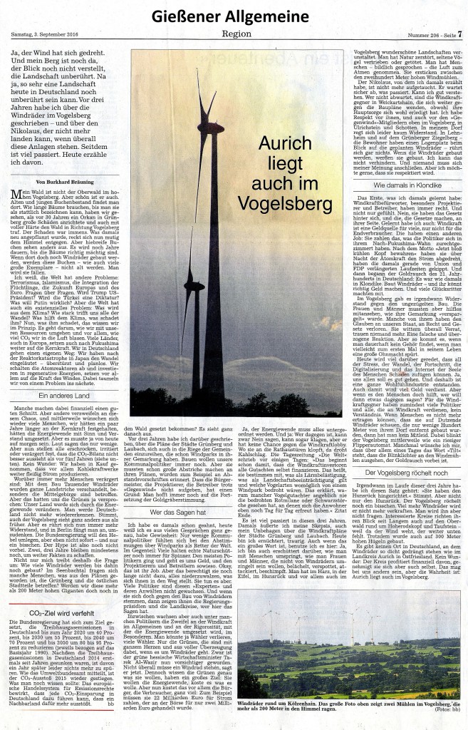 Aurich liegt auch im Vogelsberg von Burkhard Bräuning, Alsfelder Allgemeine 03.09.2016